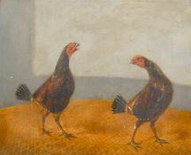 After Alken, A cock fighting scene, oil on panel, 11.25