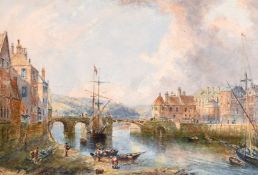 Thomas Shotter Boys (1803-1874) British, A view of Ghent with figures and boats, circa 1836,