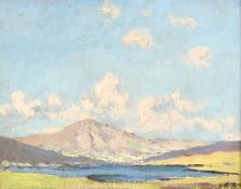 Hugh Boycott Brown (1909-1990) British, A mountain lake in an extensive landscape, oil on board,