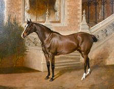John Alfred Wheeler (1821-1903) British, A portrait of a horse in front of a country house, oil on