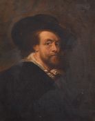 19th century, A portrait of gentleman in a hat, oil on canvas, in a fine carved Florentine frame,