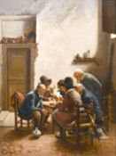 L. Dubois (19th century French) seated gentlemen in a townhouse considering a letter, oil on