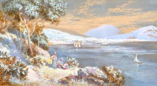 Charles Rowbotham (1856-1921) British, A view of the bay of Naples with figures in the foreground,