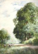 Charles Harrington (1865-1943) British, Cattle grazing in woodland shade, watercolour, signed, 14