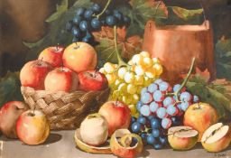 Arthur Dudley (19th/20th century) British, A still life of mixed fruits and vines, watercolours,