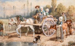 Myles Birket Foster (1825-1899) British, 'Going to Market' a scene of wayfarers on a busy road,