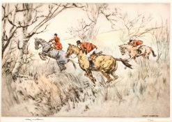 Henry Wilkinson (1921-2011) British, Huntsman giving chase, etching, inscribed signed and