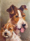 D. Petro, Early 20th century, A study of two dogs, oil on canvas laid onto board, labels verso, 13.