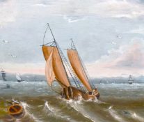 Late 18th/19th century Dutch school, A Leeboard barge in choppy waters, oil on oak panel, 12
