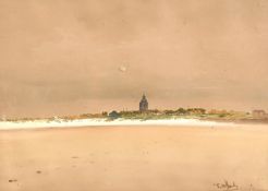 Thomas Bush Hardy (1842-1897) British, A view of Calais from the beach, watercolour, signed and