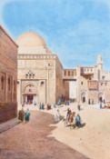 Vittorio Rappini (1877-1939) Italian, An Arabic street scene with figures and horses, watercolour,