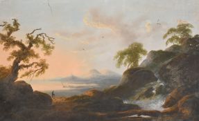 20th century school, An Irish coastal landscape with figure overlooking the coast, gouache, 10