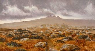 19th century English school, A scene of cattle in a moorland landscape, oil on canvas, 8