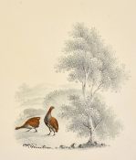 English school Early/Mid 19th century, miniature watercolour of a gentleman with two horses (