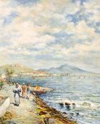 M. Humbles (20th century) A Continental scene of figures buy a quay, oil on canvas, signed, 24