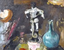 Phyllis Bray (1911-1991) British, A still life study of mixed objects on a tabletop, oil on
