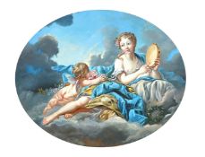 David Hall, Circa 1985, Figures disporting amongst clouds, oil on copper, signed and dated, 16