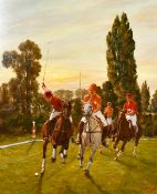 Brian Whiteside (b. 1934) British, 'The Polo Match at Dusk', oil on board, signed, 29