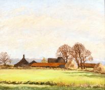 Hugh Boycott Brown (1909-1990) British, A scene of farm buildings in a landscape, oil on board,