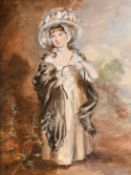 Circle of Daniel Gardener, Portrait of a young girl in a hat, watercolour, 11