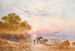 William Cook (fl. 1870-1890) British, A scene of a figure and a horse and cart making his way down a