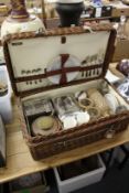 A good Coracle wicker picnic hamper with contents.