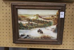 Continental school Mountainous Landscape with Figures on Horseback.