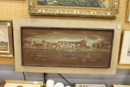 A Coastal Landscape with a Church and Buildings oil on board.