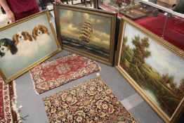 A study of three spaniel oil on board, and two other pictures.