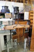 Three beech and wrought iron occasional tables.