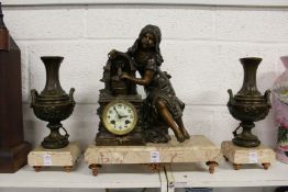 A good French ormolu and marble clock garniture.