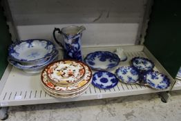 A quantity of Mason's Brown Velvet plates, Flow Blue china etc.