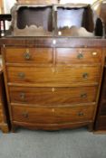 A 19th century mahogany bowfront chest of two short and three long drawers.