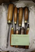 A good collection of eight mortice chisels, various makers.