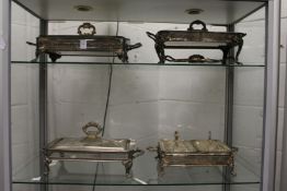 Four chafing dishes (some lacking liners).