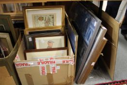 A quantity of paintings and prints.
