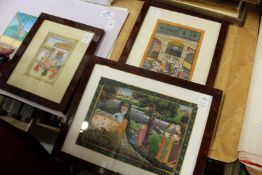 Three Indian school framed miniature paintings.