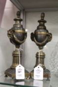 A pair of 19th century bronze classical urn style cassoulets.