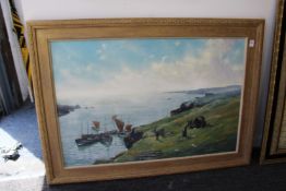 Lionel Ross Fishing Boats Moored in an Inlet oil on board.