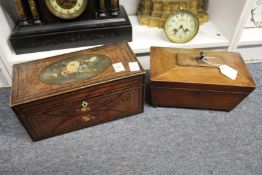 A good 19th century tea caddy with painted decoration together with another caddy.