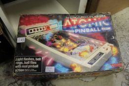 Tomy Atomic Pinball game, boxed.
