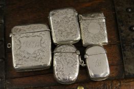 Five various silver vesta cases.