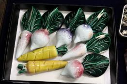 A small group of miniature Majolica glazed vegetables.