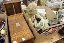 A walnut writing slope, a cutlery box and miscellaneous collectables to include a Teddy Bear.