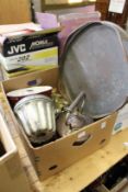 A box of various metalware.