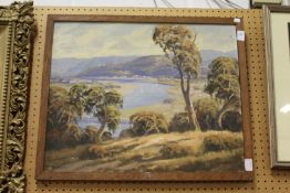 Mountainous River Landscape oil on board.