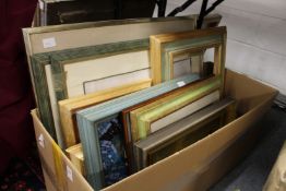 Various paintings, collages and frames.