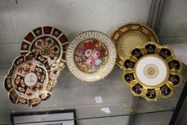Five Crown Derby and other decorative cabinet plates and dishes.