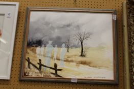 Manceaux A Barren Path with Ghostly Figures watercolour.