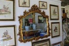 An ornate gilt framed mirror.
